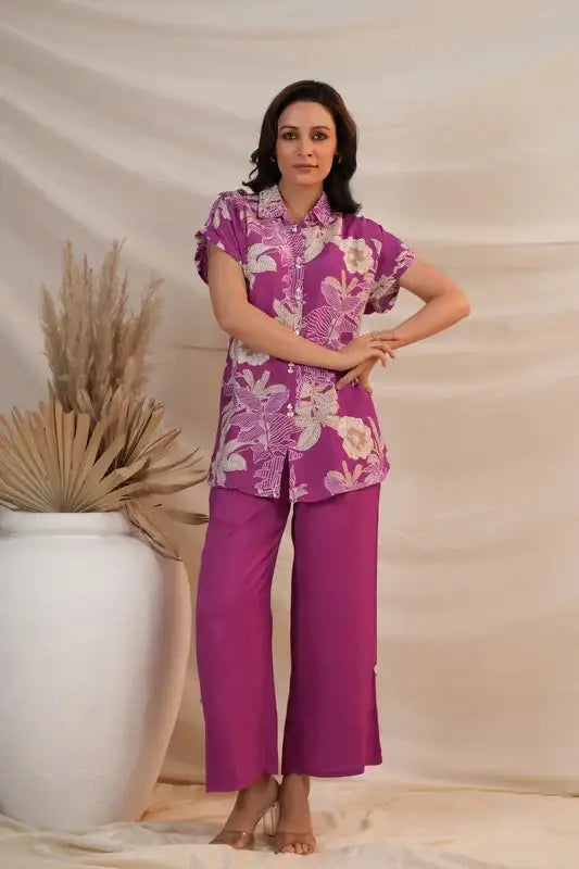 Purple Floral Bloom Cotton Co-ord Set