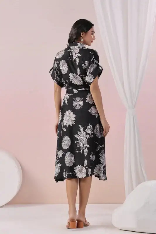 Black Blossom Ease Russian Silk Dress