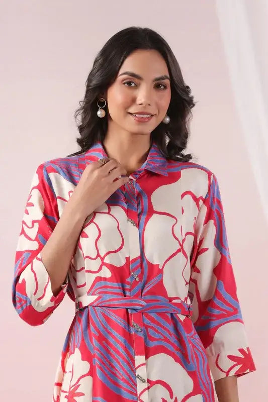 Tropical Bloom Shirt Russian Silk Dress