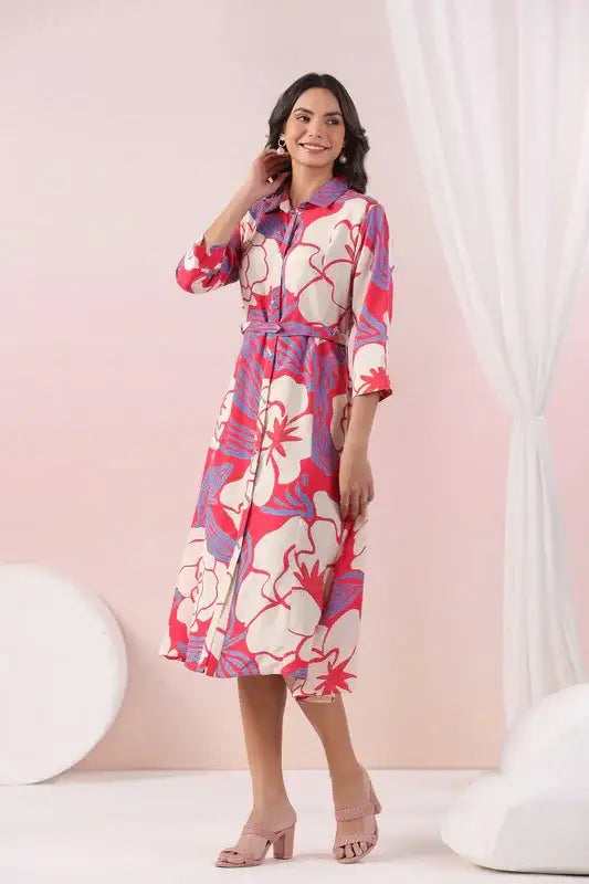 Tropical Bloom Shirt Russian Silk Dress