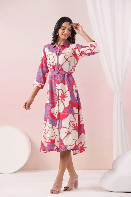 Tropical Bloom Shirt Russian Silk Dress