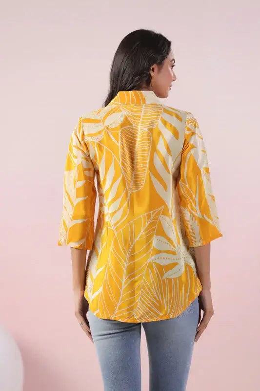 Sunlit Palm Russian Silk Top