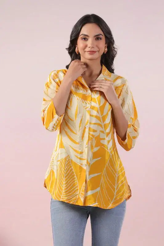 Sunlit Palm Russian Silk Top