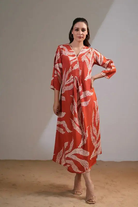 Rust Horizon Flared Russian Silk Dress