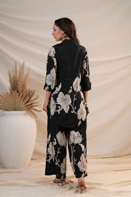 Black Blossom Russian Silk Co-ord Set