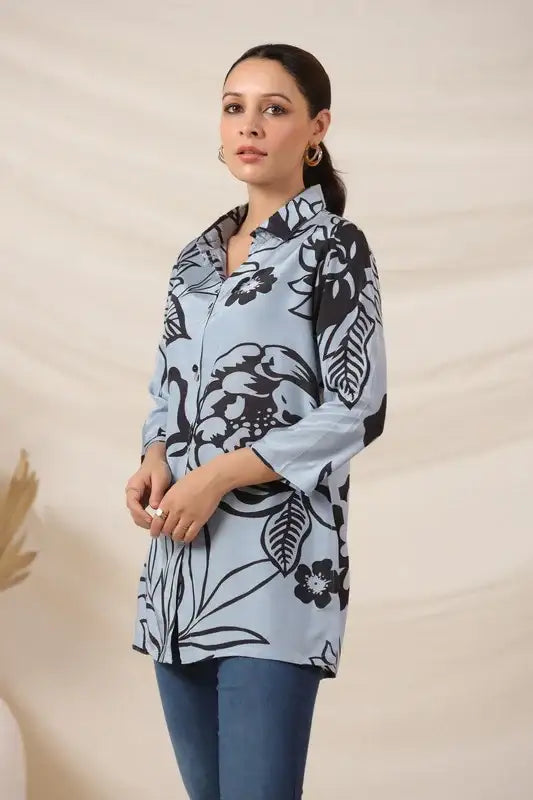 Sky Blue Petal Russian Silk Top