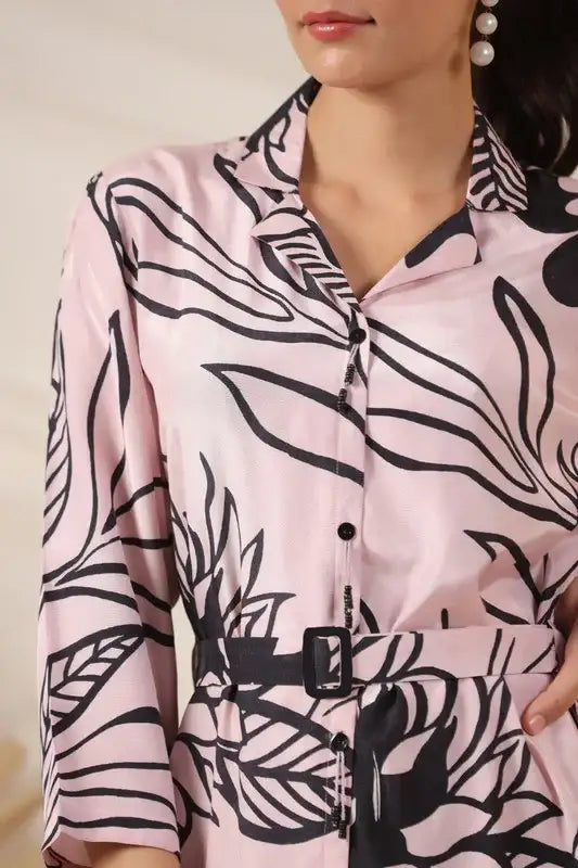 Rosé Ink Russian Silk Belted Dress