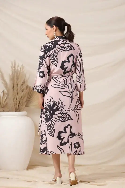 Rosé Ink Russian Silk Belted Dress