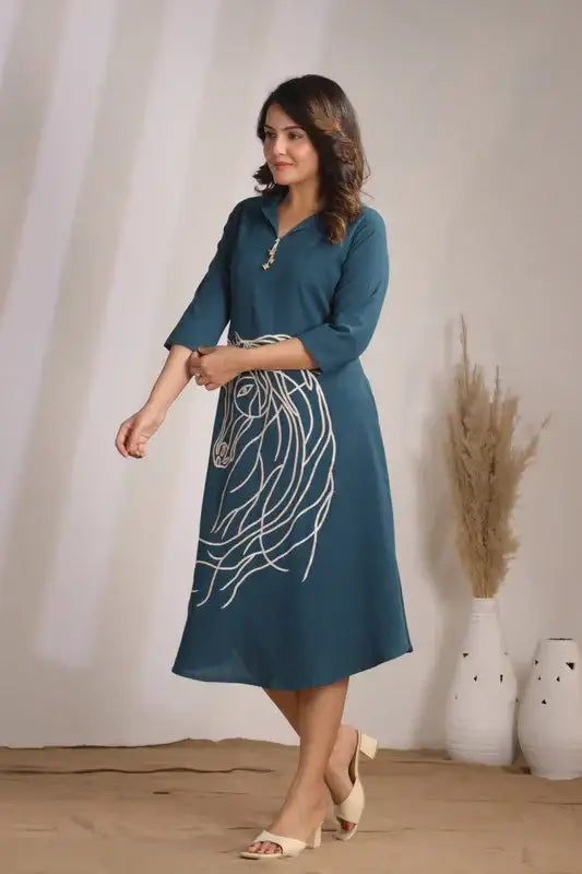 Rama Horse Embroidery Russain Silk Dress