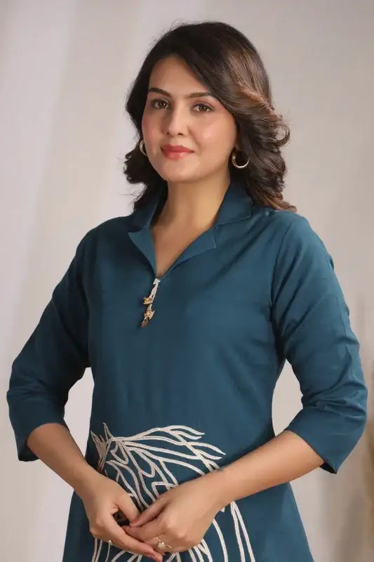 Rama Horse Embroidery Russain Silk Dress