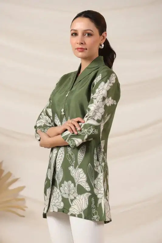 Nature-Inspired Russian Silk Green Top