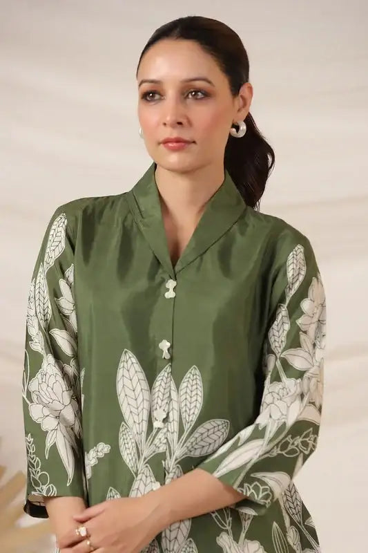 Nature-Inspired Russian Silk Green Top
