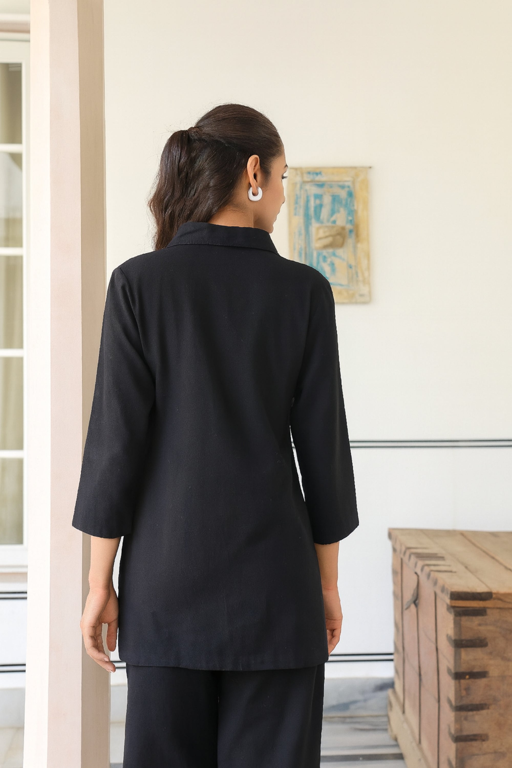 Black Embroidered Leopard Cotton Flex Top