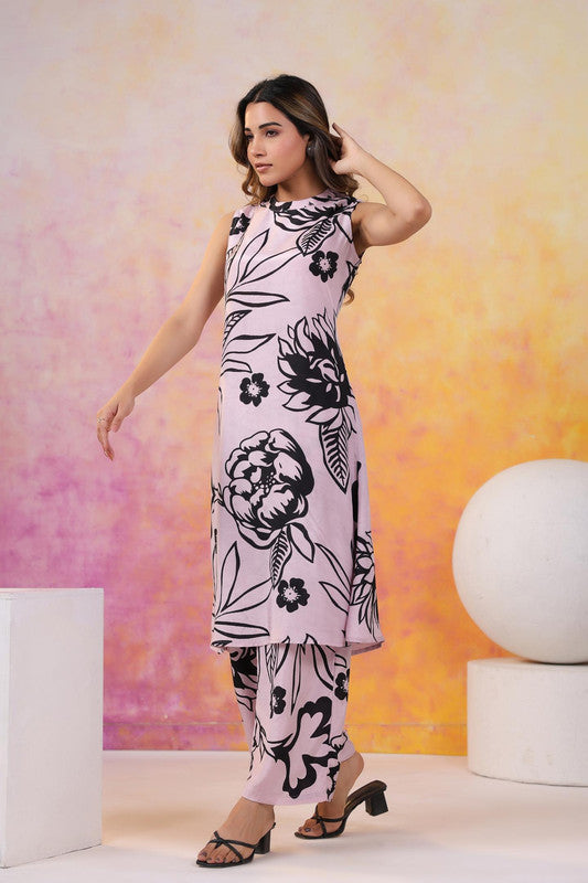 Pink Charm Floral Russian Silk Co-ord Set