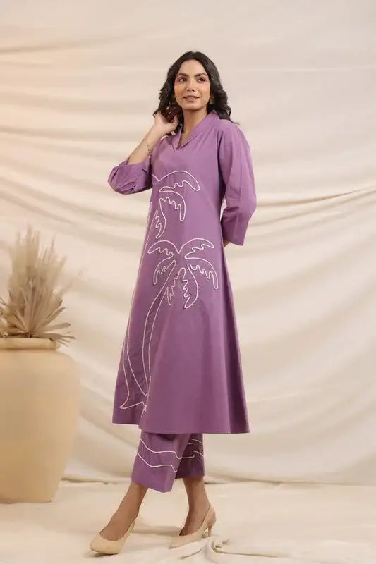 Palm Treas on Lavender Cotton Co-ord Set