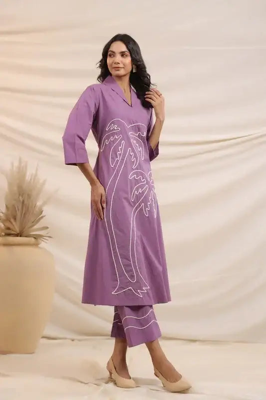 Palm Treas on Lavender Cotton Co-ord Set