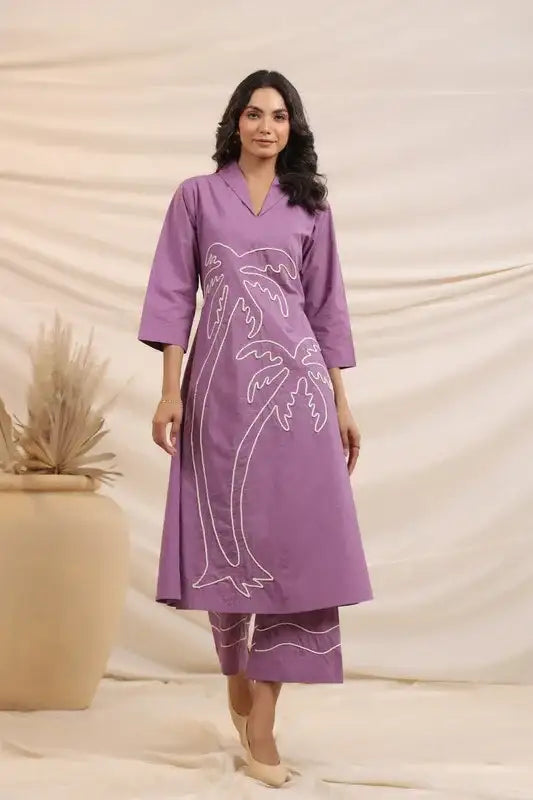 Palm Treas on Lavender Cotton Co-ord Set