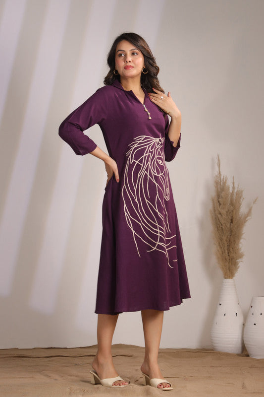 Plum Horse Embroidery Cotton Flex Dress