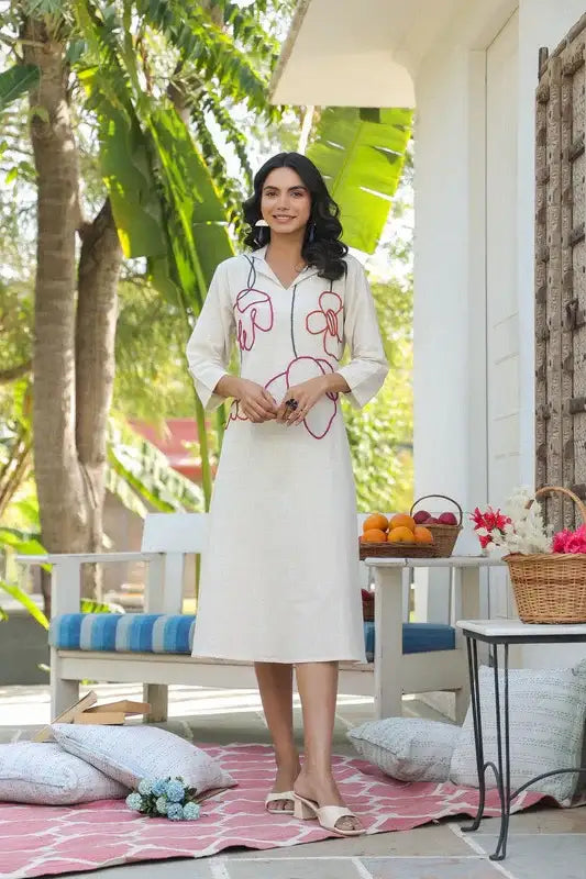 Artisan Bloom Embroidered Cotton Flex Dress