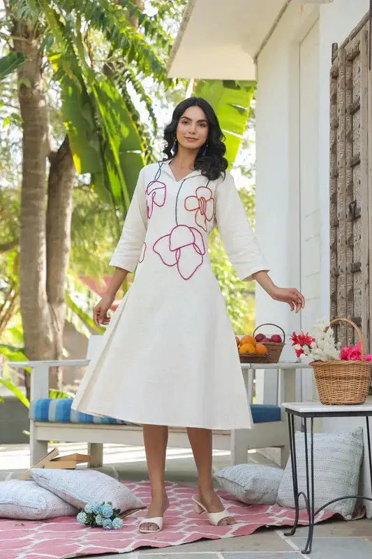 Artisan Bloom Embroidered Cotton Flex Dress