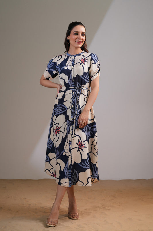 Midnight Petals Printed Multicolour Russian Silk Dress