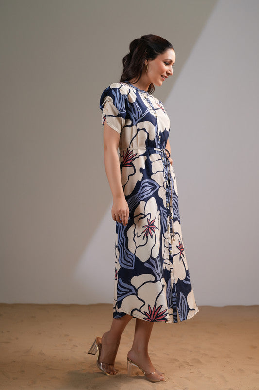 Midnight Petals Printed Multicolour Russian Silk Dress