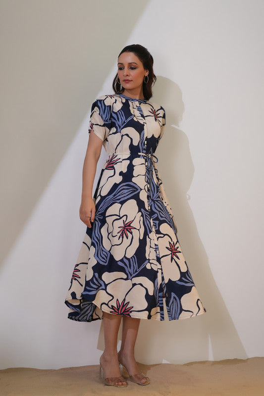 Midnight Petals Printed Multicolour Russian Silk Dress