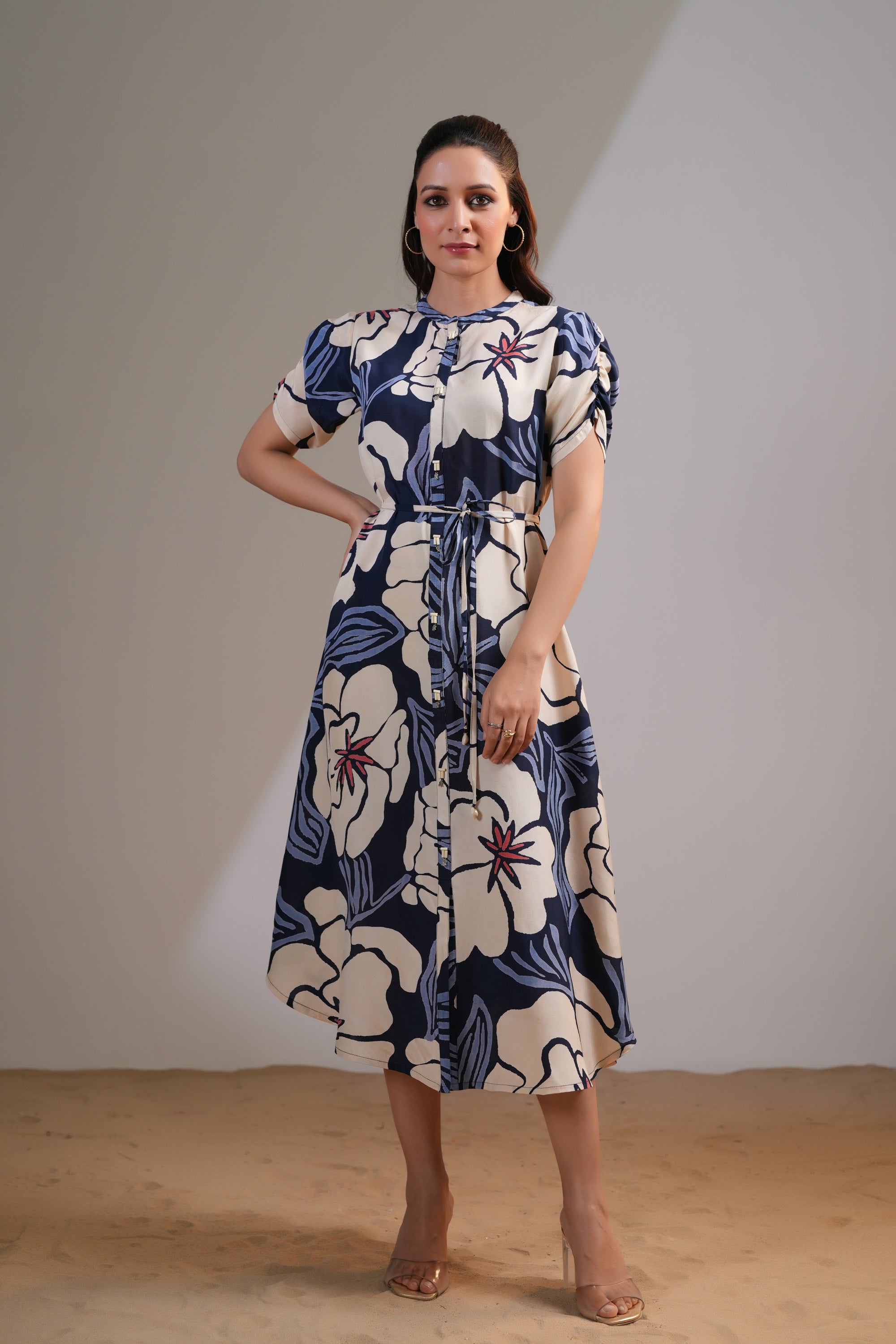 Midnight Petals Printed Multicolour Russian Silk Dress