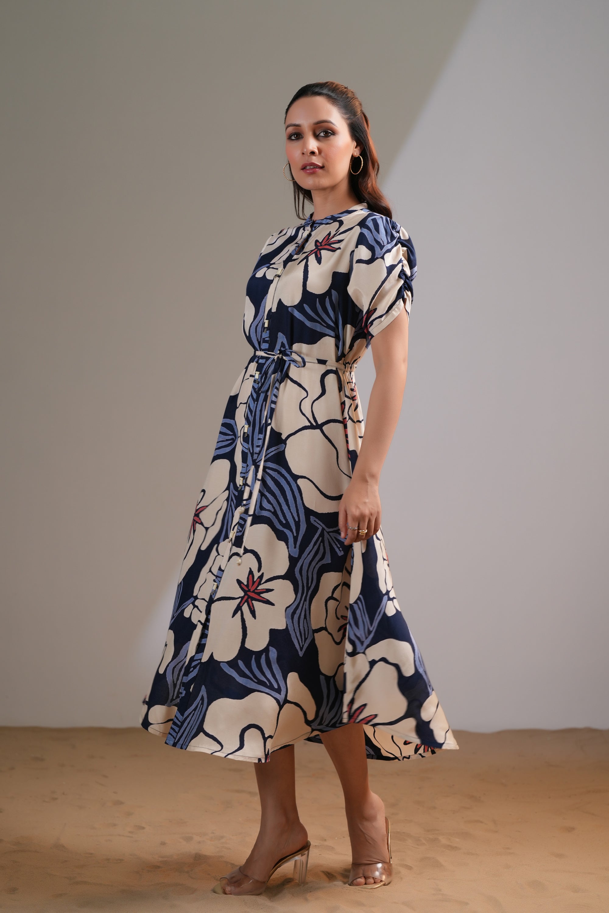 Midnight Petals Printed Multicolour Russian Silk Dress