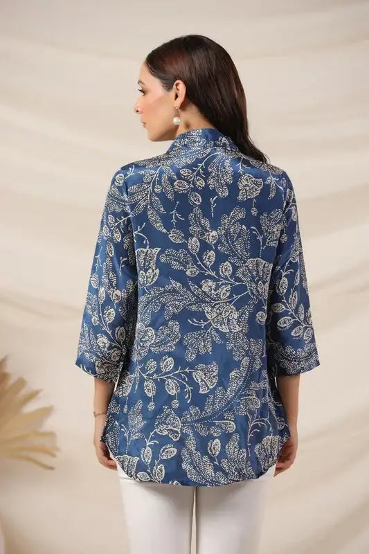 Royal Blue Floral Printed Russian Silk Top