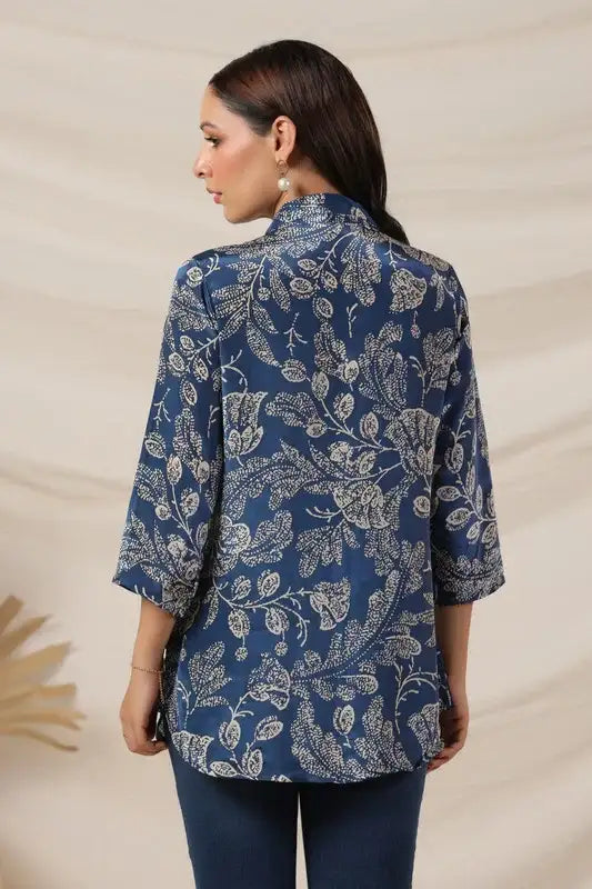 Royal Blue Floral Printed Russian Silk Top