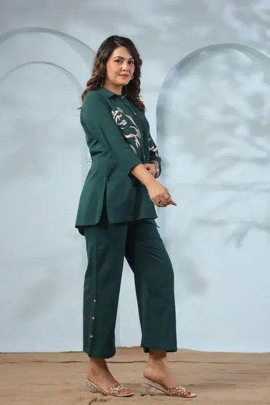 Emerald Horse Embroidery Cotton Flex Co-ord Set