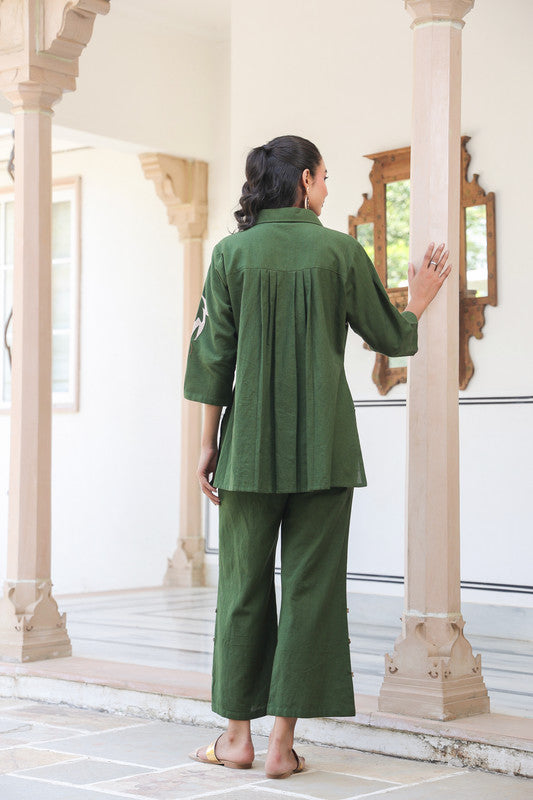 Olive Horse Embroidered Cotton Flex Co-ord Set