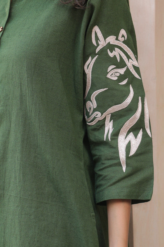 Olive Horse Embroidered Cotton Flex Co-ord Set