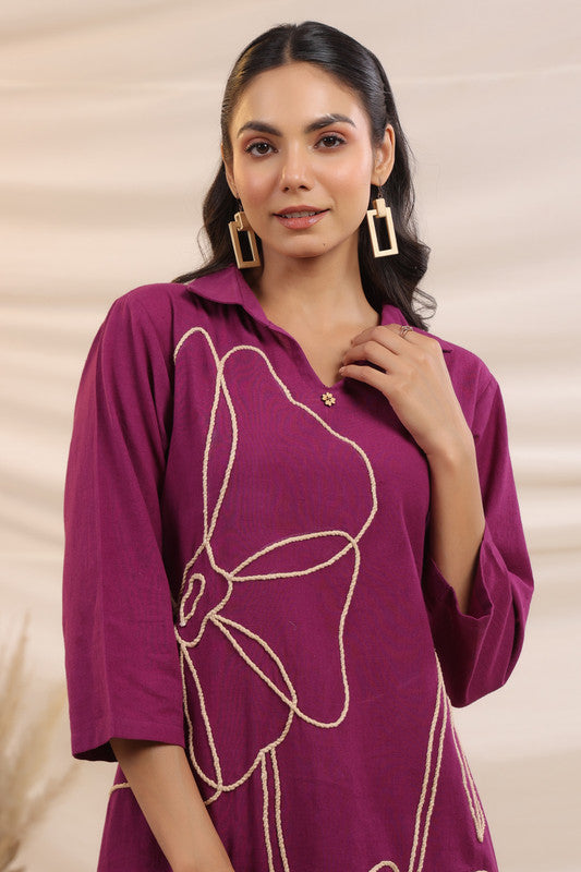 Purple Bloom Embroidered Cotton Co-ord Set