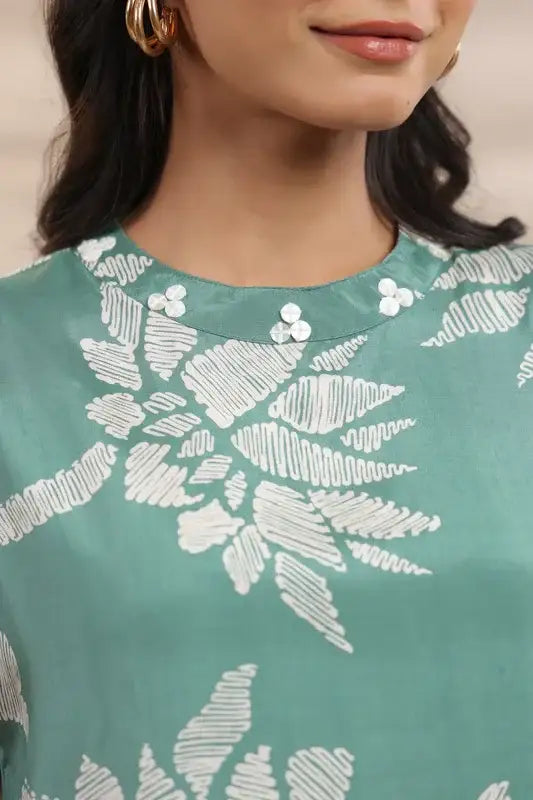 Mint Green Bloom Sleeveless Russian Silk Co-ord Set
