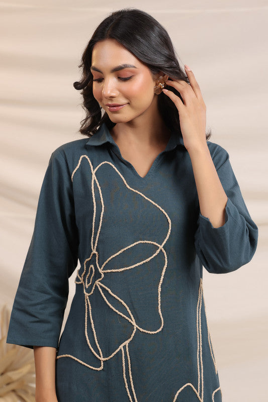 Charcoal Embroidered Cotton Flex Co-ord Set