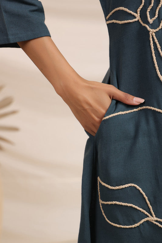 Charcoal Embroidered Cotton Flex Co-ord Set