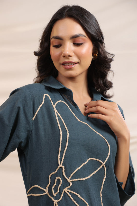 Charcoal Embroidered Cotton Flex Co-ord Set