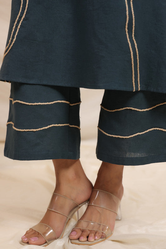 Charcoal Embroidered Cotton Flex Co-ord Set