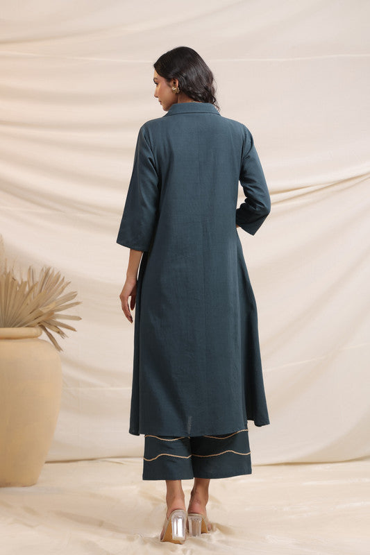 Charcoal Embroidered Cotton Flex Co-ord Set