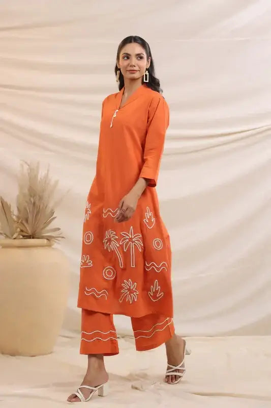 Rust Palm Breeze Cotton Co-ord Set
