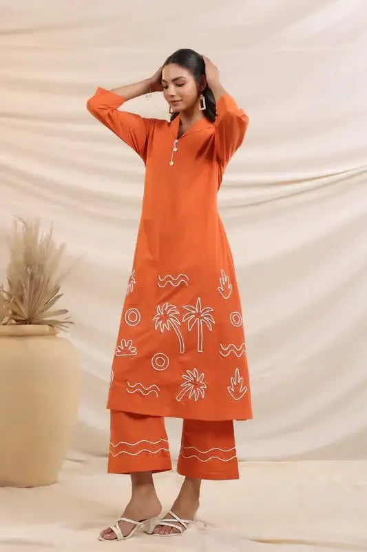 Rust Palm Breeze Cotton Co-ord Set