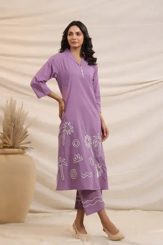 Lilac Shores Embroidered Cotton Co-ord Set