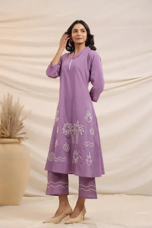 Lilac Shores Embroidered Cotton Co-ord Set
