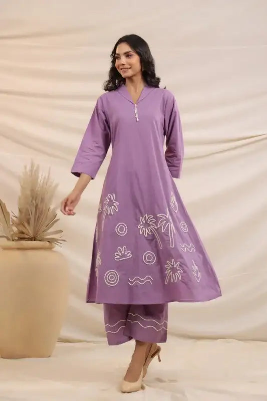Lilac Shores Embroidered Cotton Co-ord Set