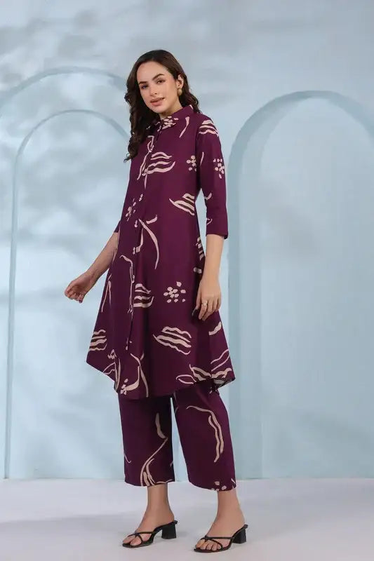 Purple Botnical Cotton Co-ord Set