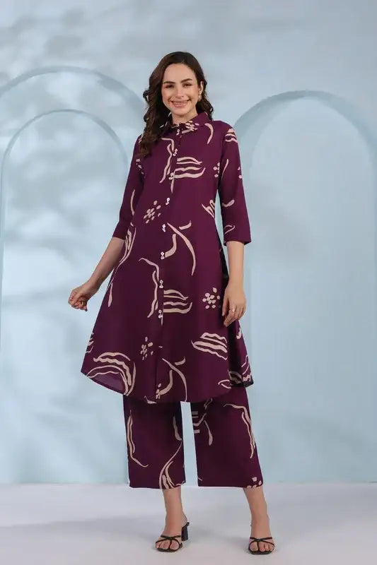 Purple Botnical Cotton Co-ord Set