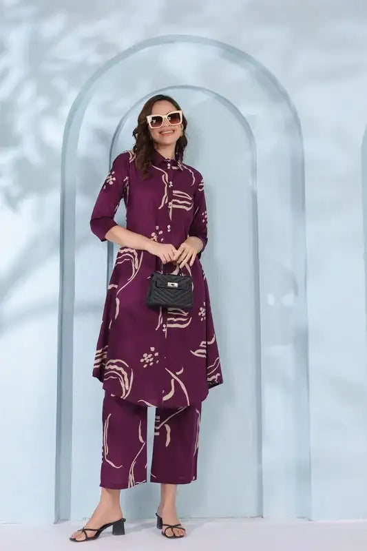 Purple Botnical Cotton Co-ord Set