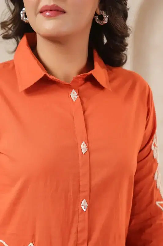 Orange Floral Embroidered Cotton Co-ord Set